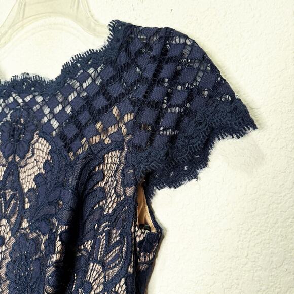 Tadashi Shoji Lace Crepe A-Line Sheath Maxi Dress Gown Navy - Picture 6 of 16